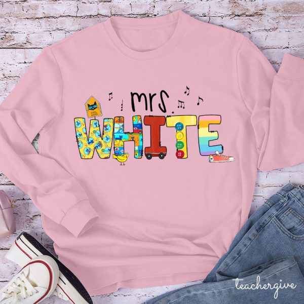 Personalized Name Smile Cat Teacher Long Sleeve T-Shirt