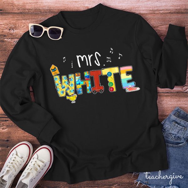 Personalized Name Smile Cat Teacher Long Sleeve T-Shirt