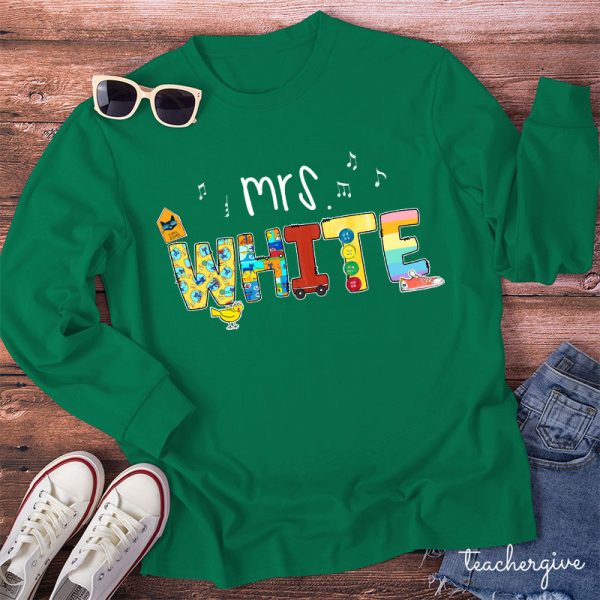 Personalized Name Smile Cat Teacher Long Sleeve T-Shirt