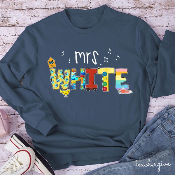 Personalized Name Smile Cat Teacher Long Sleeve T-Shirt