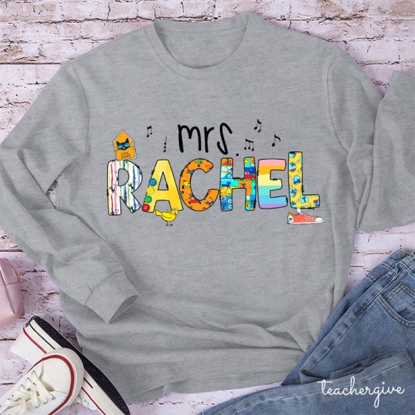 Personalized Name Smile Cat Teacher Long Sleeve T-Shirt