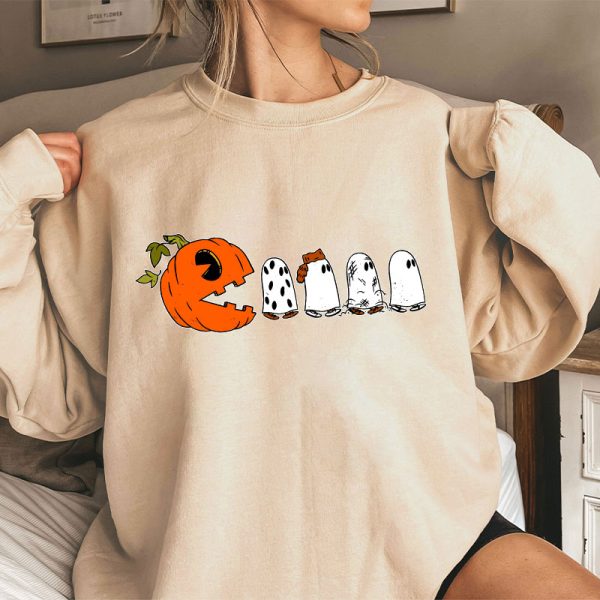 Pumpkin Ghost Pacman Teacher Sweatshirt