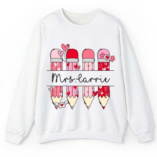 Personalized Pink Pencil Name Teacher Sweatshirt