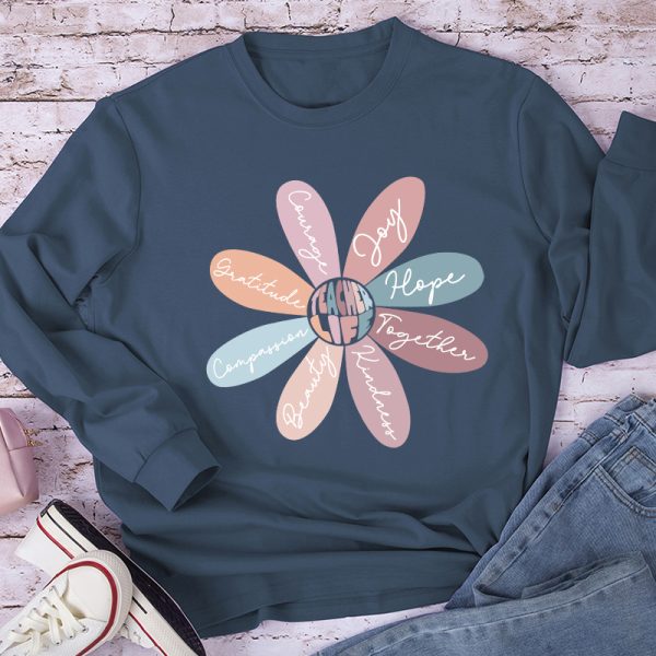 Life Is Good Letter Flower Teacher Long Sleeve T-Shirt